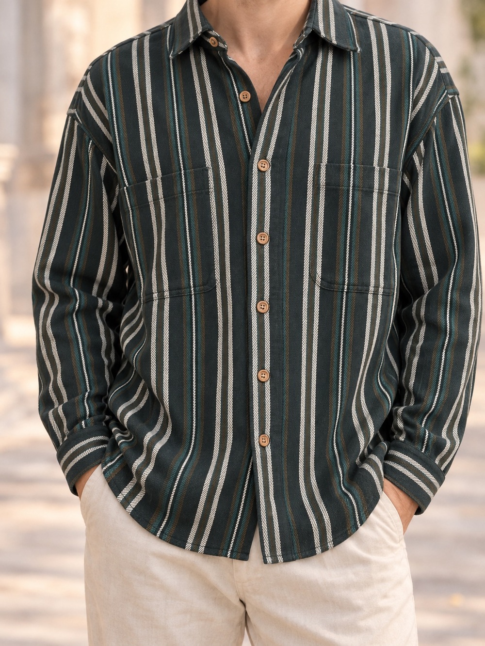Vintage 1995 St. John’s Bay Heavyweight Striped Cotton Shacket Men’s L Shacket